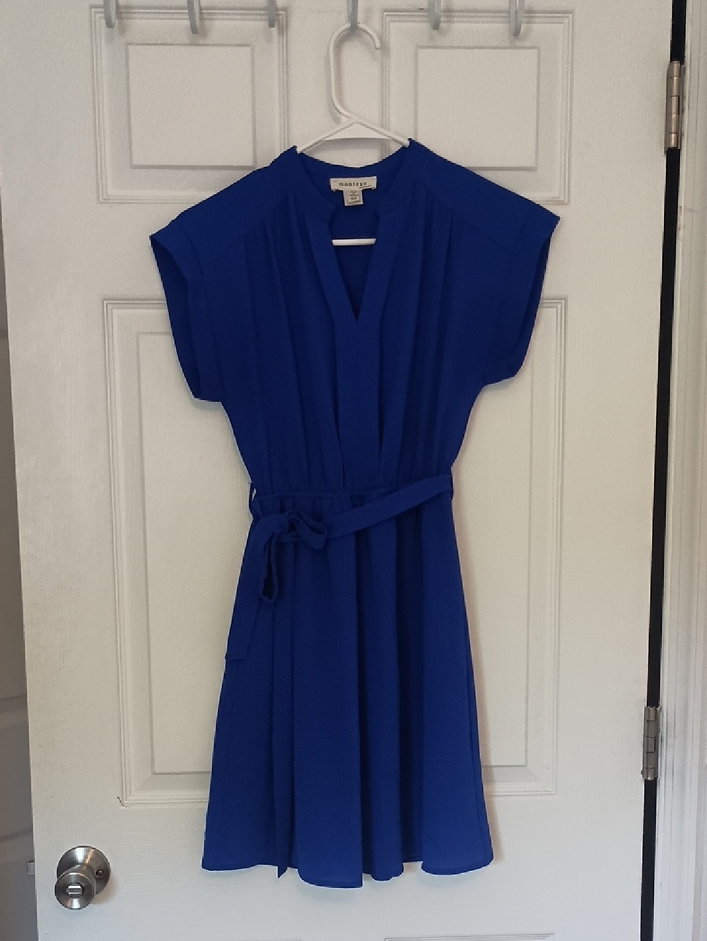 Monteau Cobalt Blue V-Neck Belted Midi Dress